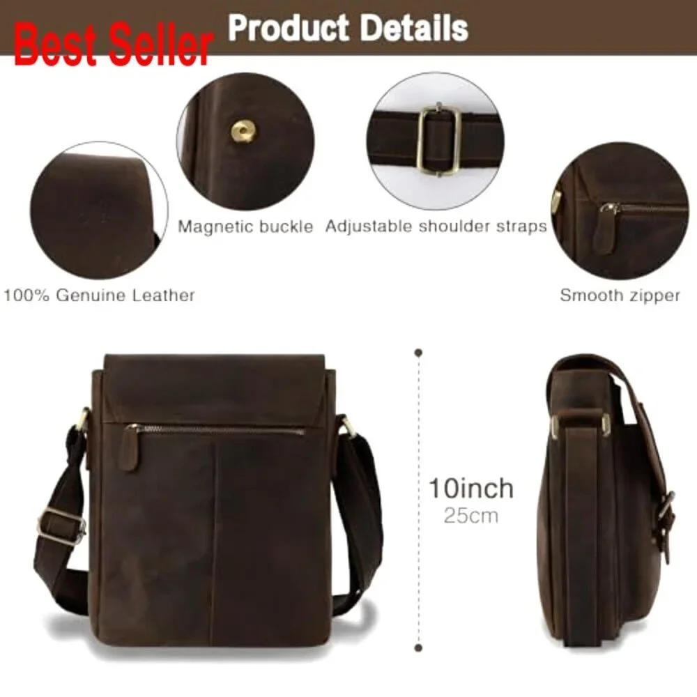 Genuine Leather Messenger Bag Crossbody Sling Bag Adjustable Strap